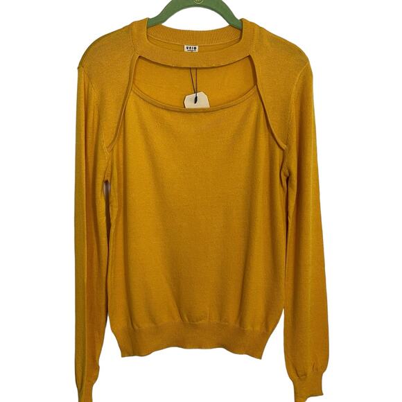 Uniq Women's Lightweight Long Sleeve Mustard Yellow Knit Sweater M/L NWT - Picture 1 of 8